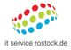 Logo mit bunten Kreisen und dem Text "it service rostock.de" darunter.