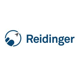 Logo mit blauem Pfeil und schwarzem Kreis, daneben der Schriftzug "Reidinger".