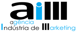 Logotipo com texto: "agência Indústria de Marketing", com design nas letras "a" e "M".