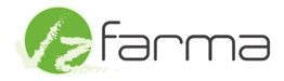Logo de "farma" con texto negro y círculo verde con letras blancas en su interior.