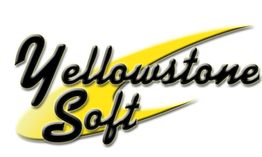 Logo mit dem Text "Yellowstone Soft" in gelb-schwarz mit gelber geschwungener Linie.