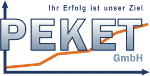 Logo der PEKET GmbH mit steigendem Graph und dem Slogan "Ihr Erfolg ist unser Ziel".
