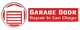 Red and gray logo for Garage Door Repair in San Diego, with a garage door icon.