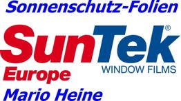Logo mit Text: "Sonnenschutz-Folien SunTek Europe Window Films Mario Heine".
