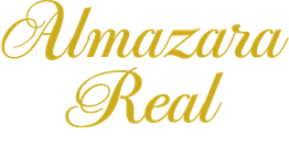 Texto dorado que dice "Almazara Real" en tipografía elegante.
