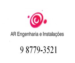 Logo AR Engenharia, espiral rosa, com telefone: 9 8779-3521.