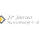 Logo met tekst "JP Janzen Tegelzetbedrijf & Afwerking" en twee verweven ruiten in geel en grijs.