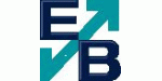 Buchstaben "E" und "B" in blau, verbunden durch türkisfarbene Pfeile, die nach oben zeigen.
