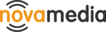 Logo von Novamedia mit orangefarbenem Schriftzug und grauen Akzenten.