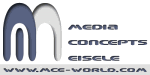 Logo mit Schrift: "Media Concepts Eisele" und Webadresse "www.mce-world.com" in Blau und Grau.