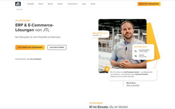 Screenshot der Website von JTL.