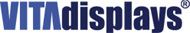 Logo mit dunkelblauem Text "VITAdisplays®".