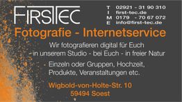 Visitenkarte von Firsttec mit Fotografie- und Internetservice, Kontaktinfos und Adresse in Soest.