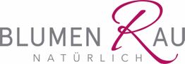Logo mit Schriftzug "BLUMEN RAU" und "NATÜRLICH", Buchstabe "R" in Rosa, Rest in Grau.