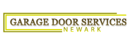 Logo for Garage Door Services Newark with a green frame and bold brown text.