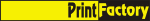 Gelbes PrintFactory-Logo auf schwarzem Hintergrund.