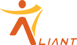 Logo stylisé avec une figure humaine en orange et jaune; texte "LIANT" à côté.