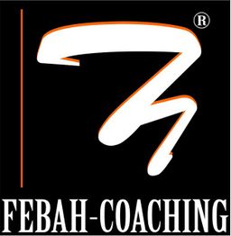 Logo von FEBHA-COACHING mit stilisiertem Schriftzug vor schwarzem Hintergrund.