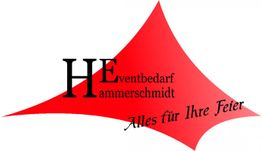 Rotes Logo mit Schriftzug: "HE Hammerscmidt Eventbedarf - Alles für Ihre Feier".