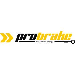 Logo mit gelbem Pfeil und Text "probrake brake technology" in Schwarz und Gelb.
