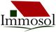 Logo con texto "Immosol" y un diseño de casa en rojo y verde.