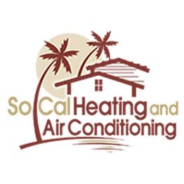 Logo with palm trees, a house, and text: “So Cal Heating and Air Conditioning.”