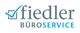 Logo mit Text "fiedler BÜROSERVICE" und einem blauen Häkchen.