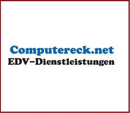 Logo mit Text: "Computereck.net EDV-Dienstleistungen" in blauer und schwarzer Schrift.