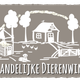 Boerderijtekening met dieren en de tekst: "De Landelijke Dierenwinkel".