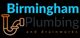 "Birmingham Plumbing and Drainworks logo with a pipe design."