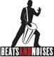Silhouette eines Trommlers mit Text "BEATS AND NOISES" darunter.