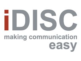 Logotipo de iDISC con el lema "making communication easy" en letras grises.