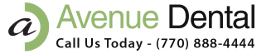 Logo for Avenue Dental with a phone number: (770) 888-4444.