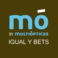 Logo de Mó by Multiópticas en fondo marrón, texto "Igual y Bets" debajo en blanco.