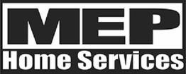 MEP Home Services logo in black and white, bold text.