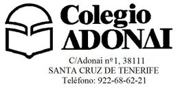 Logotipo del Colegio Adonai, Santa Cruz de Tenerife, con dirección y teléfono de contacto.