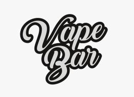 Schwarzer Schriftzug "Vape Bar" auf weißem Hintergrund, dekorativ geschwungene Buchstaben.