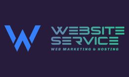 Logo mit stilisiertem "W" und Text "Website Service - Web Marketing & Hosting" auf dunklem Hintergrund.