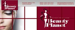 Logo und Kontaktinformationen des Beauty-Pflege-Salons "Beauty Planet" in Dortmund.