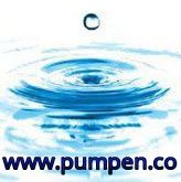 Wassertropfen erzeugt Kreise auf Wasseroberfläche, darunter steht "www.pumpen.co".