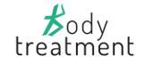 Logo med teksten "Body treatment" og et grønt abstrakt menneskefigur ikon.