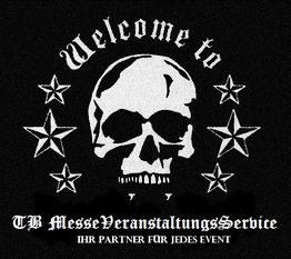 Totenkopf und Sterne mit Schriftzug "Welcome to TB MesseVeranstaltungsService".
