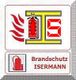 Logo mit Feuerlöscher und Flammen, Text: "Brandschutz ISERMANN".