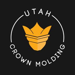 Logo with orange tulip shape and "Utah Crown Molding" text on black background.