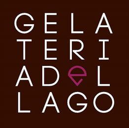 Logo della gelateria "Gelateria del Lago" su sfondo marrone scuro con scritta bianca.