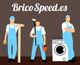 Tres trabajadores con herramientas y lavadora; texto: BricoSpeed.es.