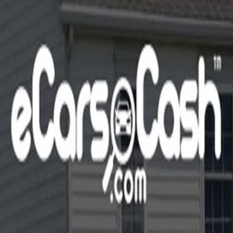 Logo with the text "eCarsCash.com" featuring a magnifying glass with a car icon in the center.
