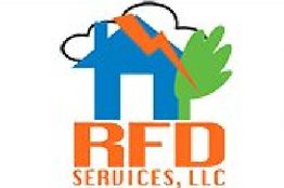 Logo of RFD Services, LLC with a house, leaf, and lightning bolt graphic.