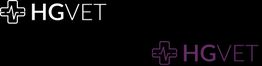 "Logotipo de HG VET con un símbolo de cruz, versión en blanco y morado sobre fondo negro."