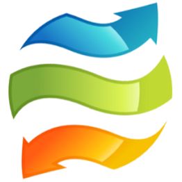 Drei gebogene Pfeile in Blau, Grün und Orange weisen nach links und rechts.